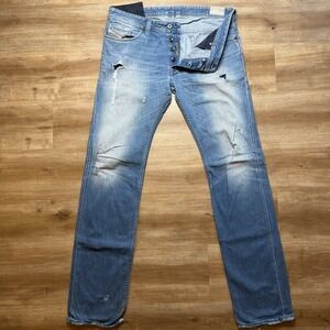 Diesel Safado Jeans Men 34x36 Blue Slim Straight Fit Thrashed Light Wash 0830W